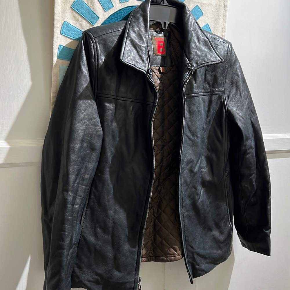 Womens Bernardo Collection Black leather Jacket with collar Size Small